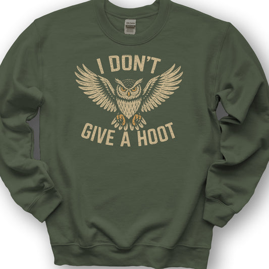 I Don't Give a Hoot "Vintage Owl" Sweatshirt - Military Green