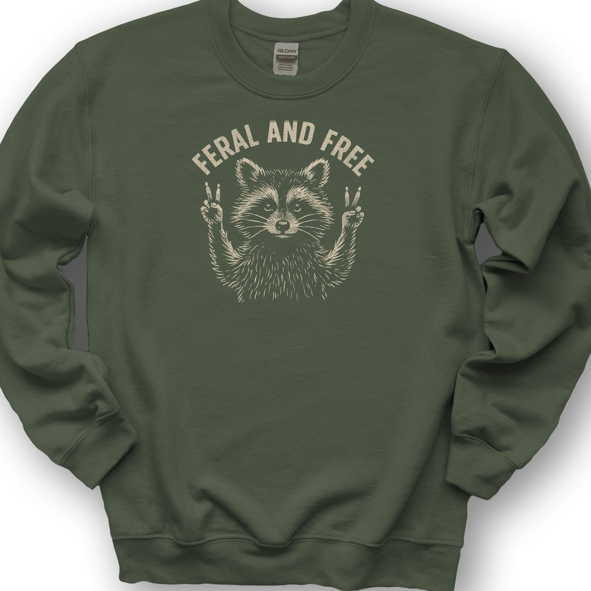Feral and Free "Vintage Raccoon" Sweatshirt - Military Green
