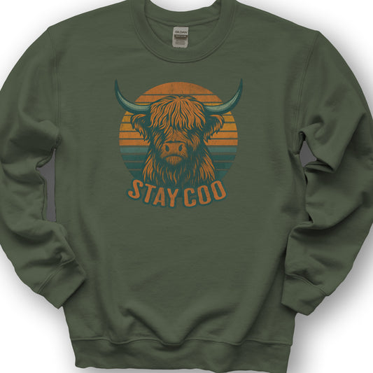 Highland Cow "Stay Coo" Sweatshirt - Military Green