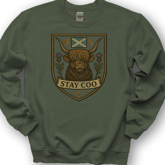 Highland Cow "Scottish Heraldry" Sweatshirt - Military Green