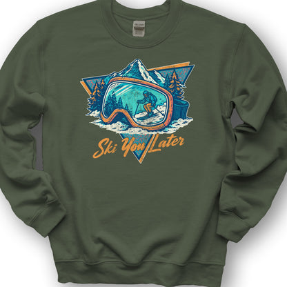 Ski You Later Retro 1980's Sweatshirt - Military Green