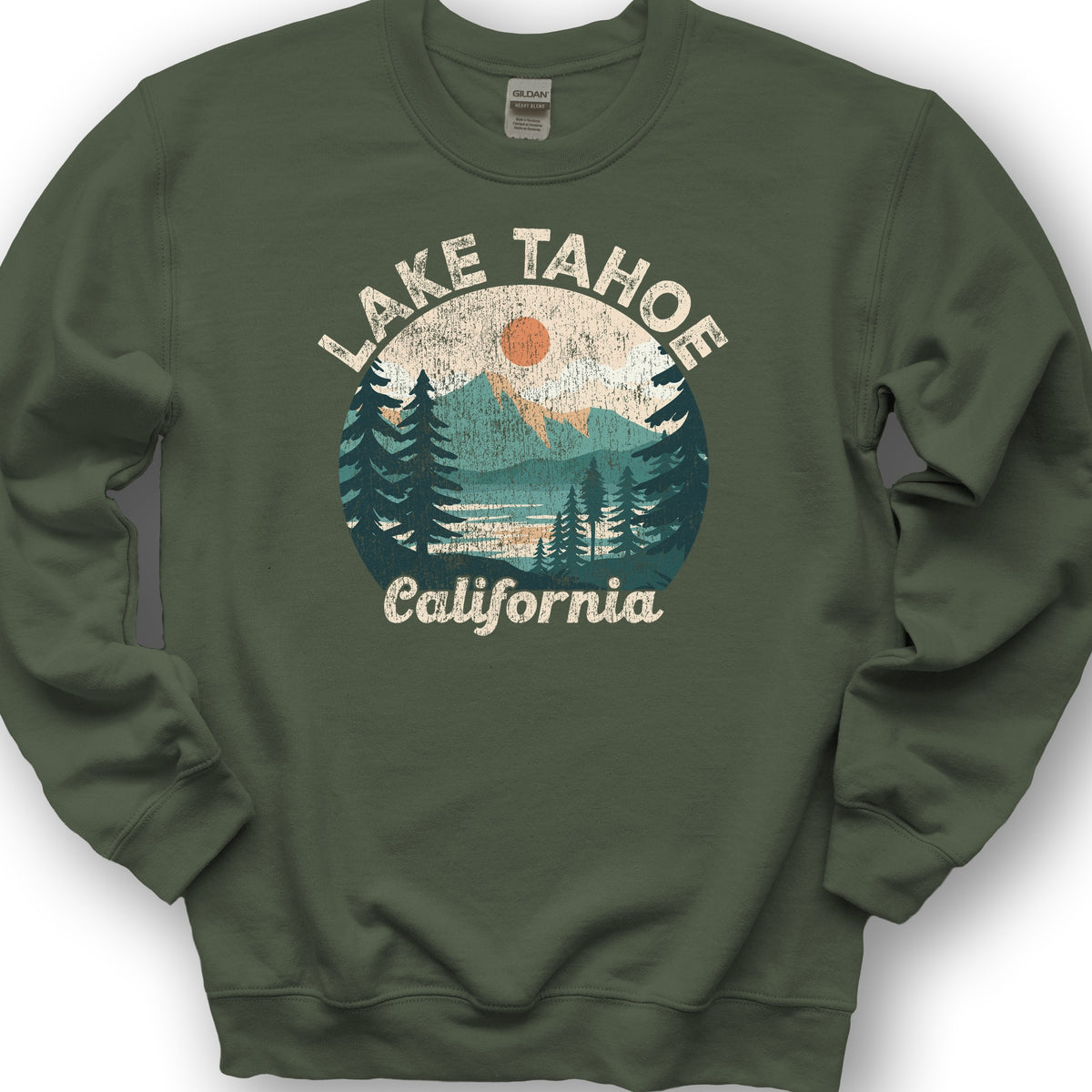 Lake Tahoe California Circle Sweatshirt - Military Green