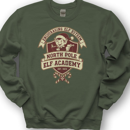 North Pole Elf Academy Sweatshirt - Military Green