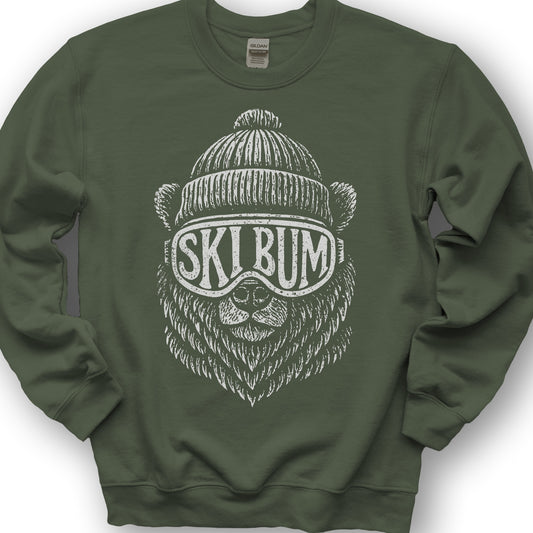 Ski Bum Bear Sweatshirt - Military Green