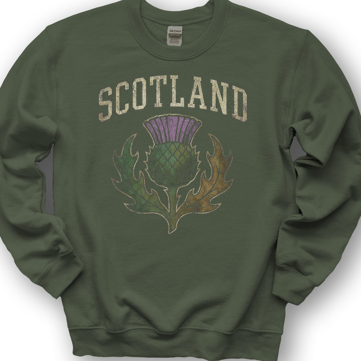 Scotland Distressed Thistle Sweatshirt - Military Green