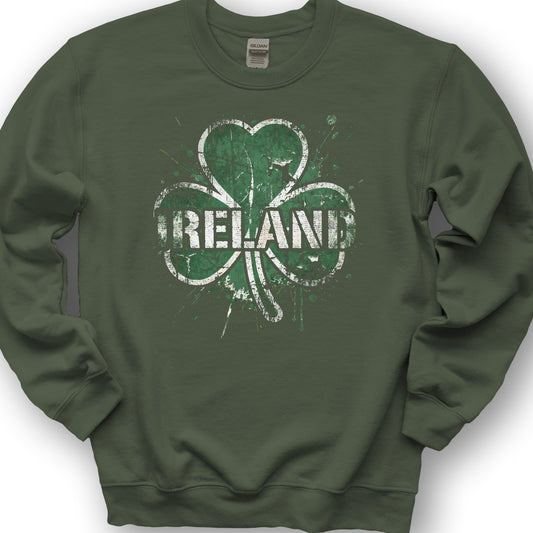 Ireland Shamrock Grunge Sweatshirt - Military Green