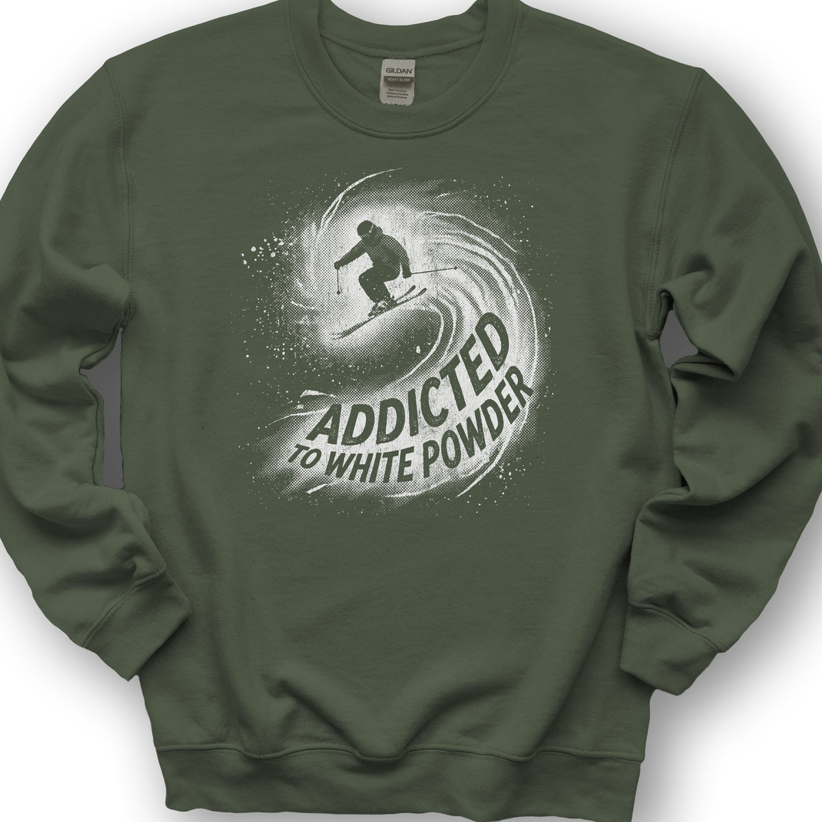White Powder Skiing  Sweatshirt - Military Green