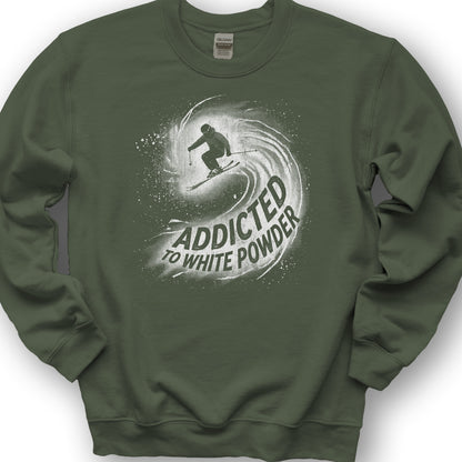 White Powder Skiing  Sweatshirt - Military Green