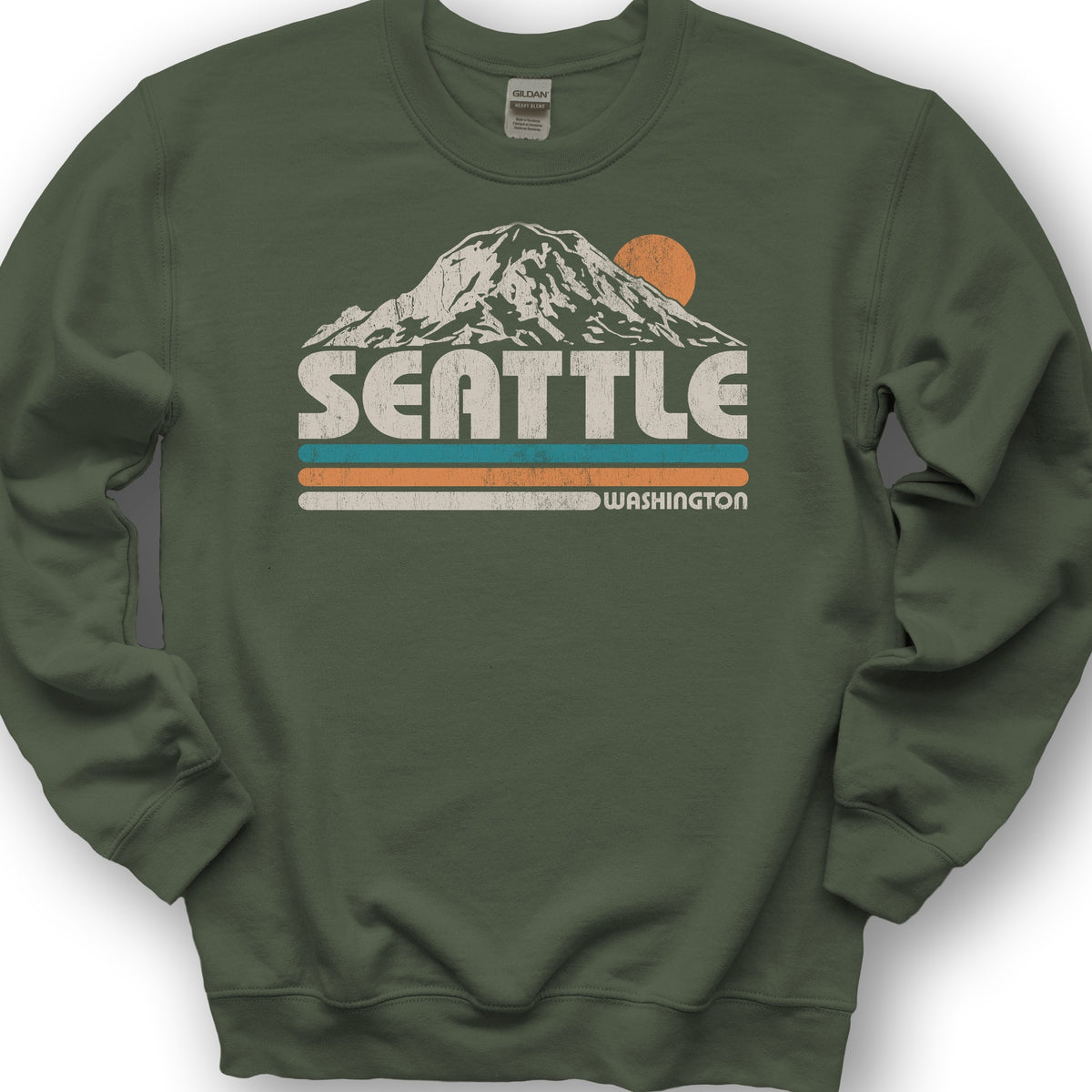 Seattle Retro Stripe Sweatshirt - Military Green