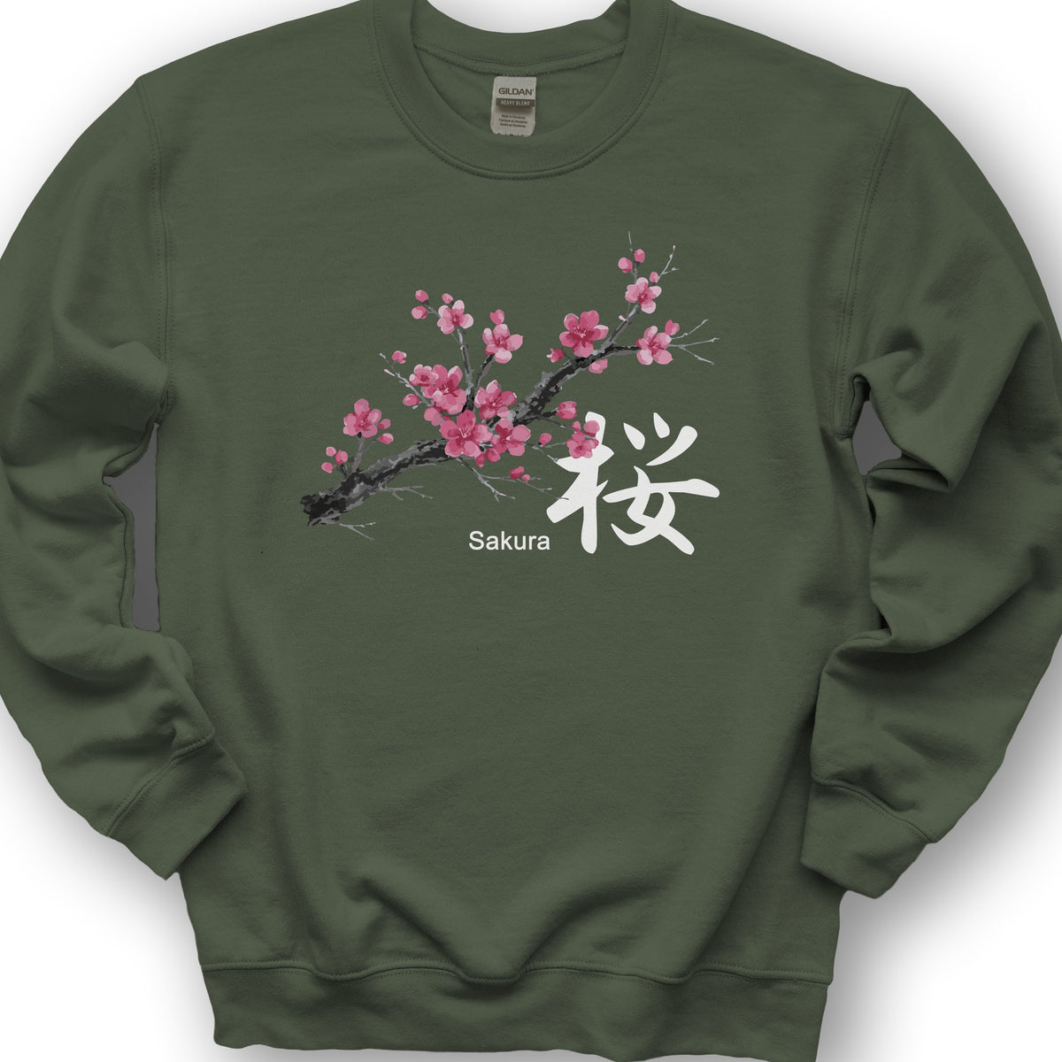 Cherry Blossom Sakura Sweatshirt - Military Green