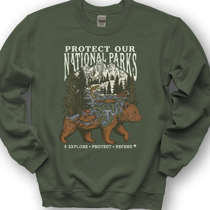 Protect Our Parks Bear Sweatshirt - Military Green