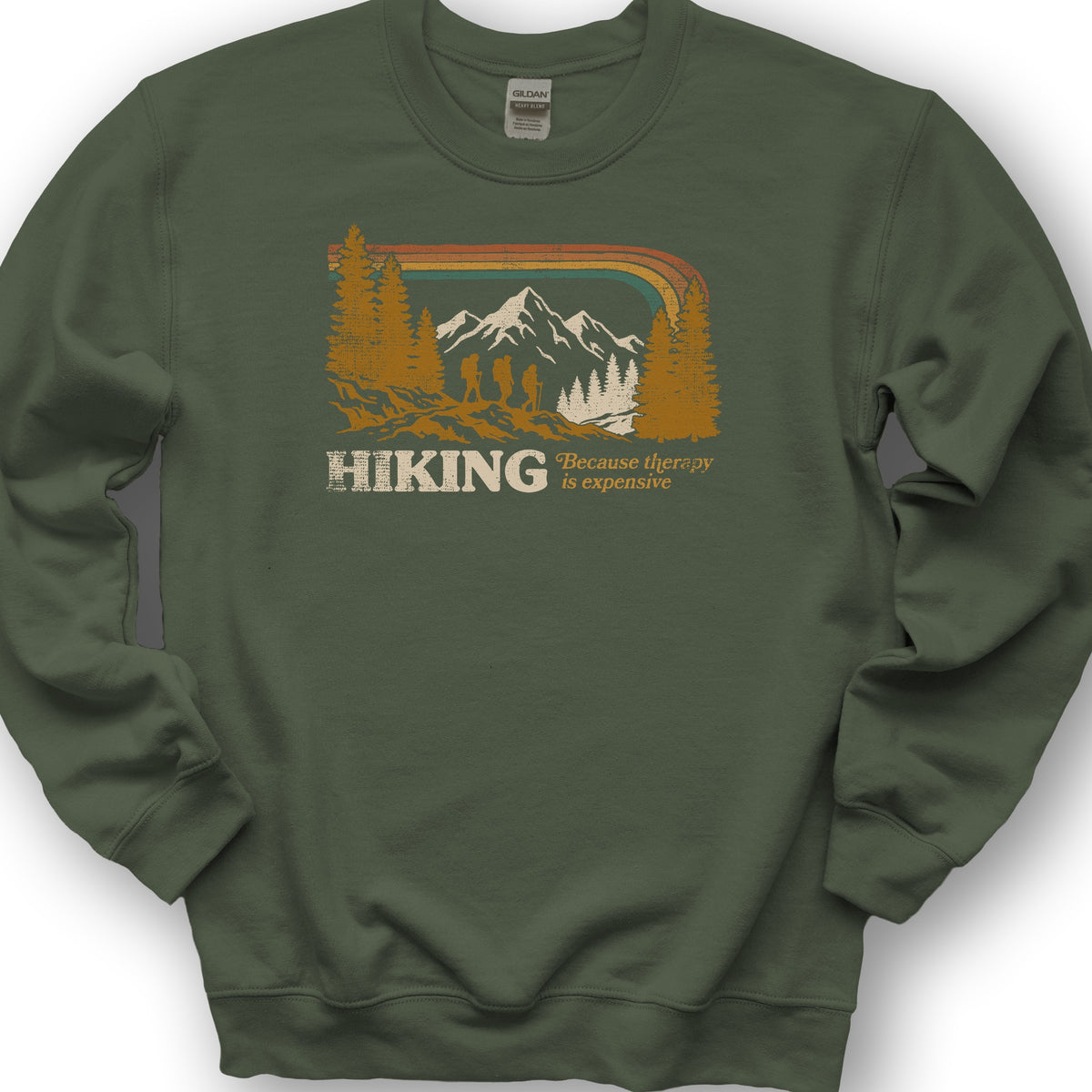 Hiking Retro Therapy Sweatshirt - Military Green