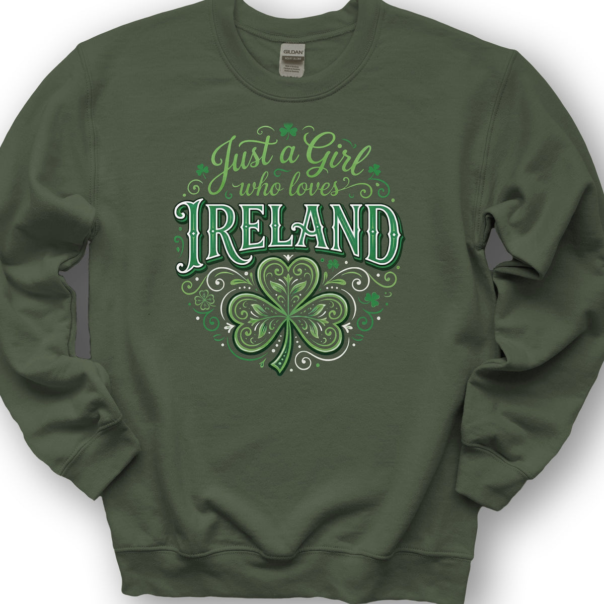 Just A Girl Shamrock Sweatshirt - Military Green