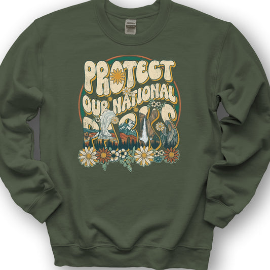 Protect Our Parks Groovy Sweatshirt - Military Green