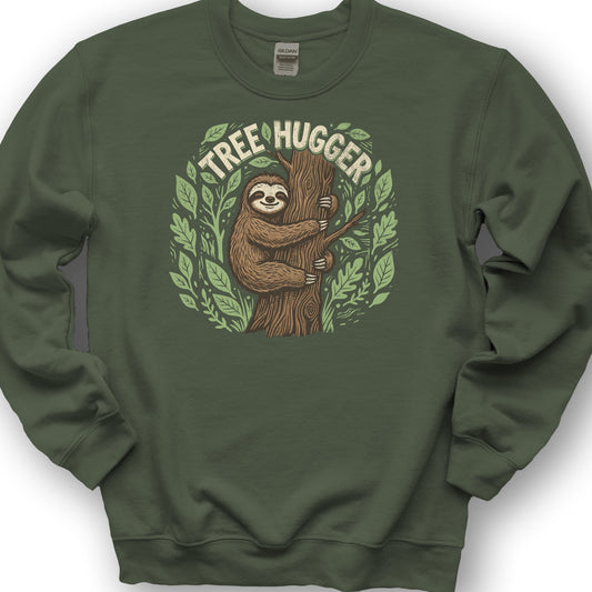 Tree Hugger Sloth Sweatshirt - Military Green