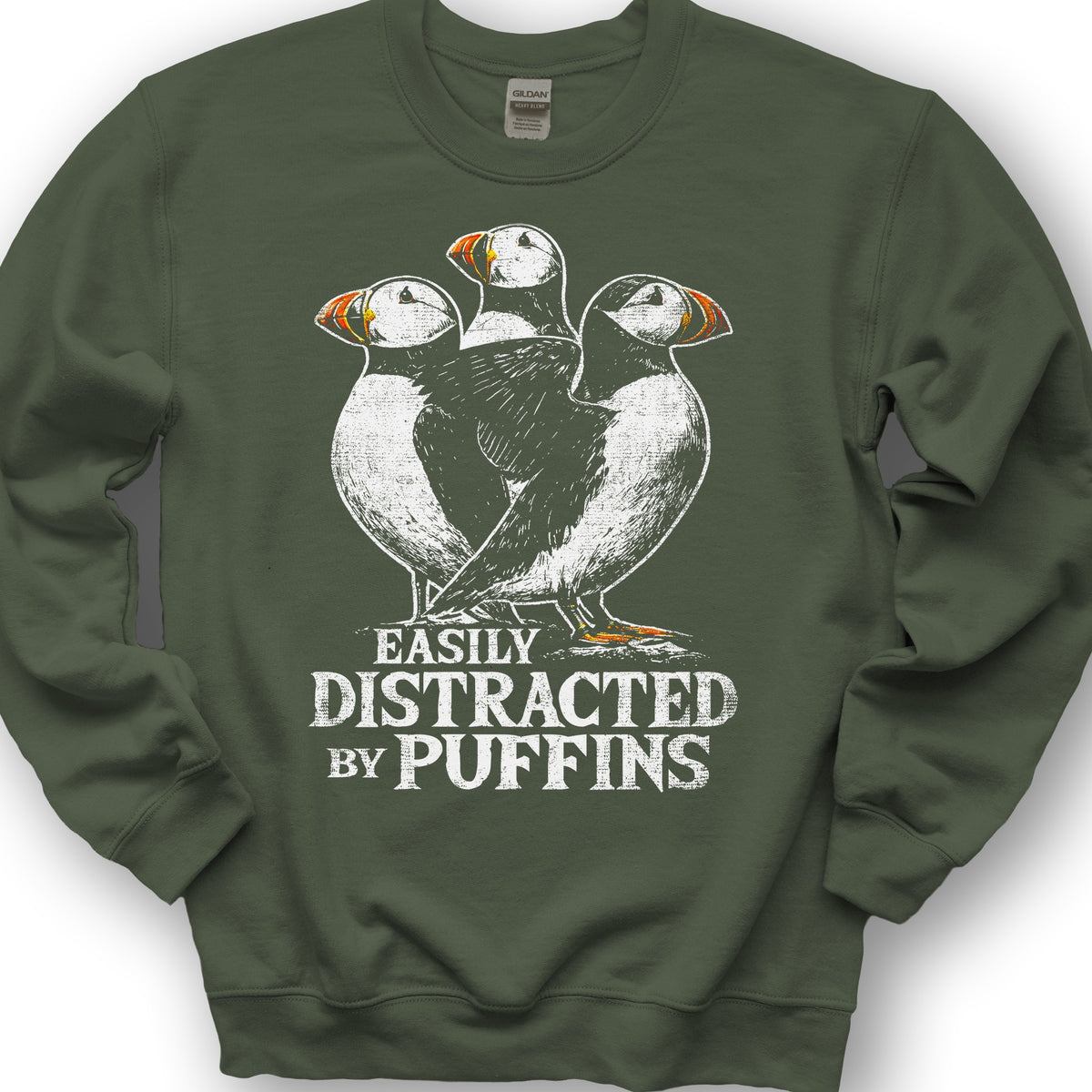 Easily Distracted By Puffins Sweatshirt - Military Green