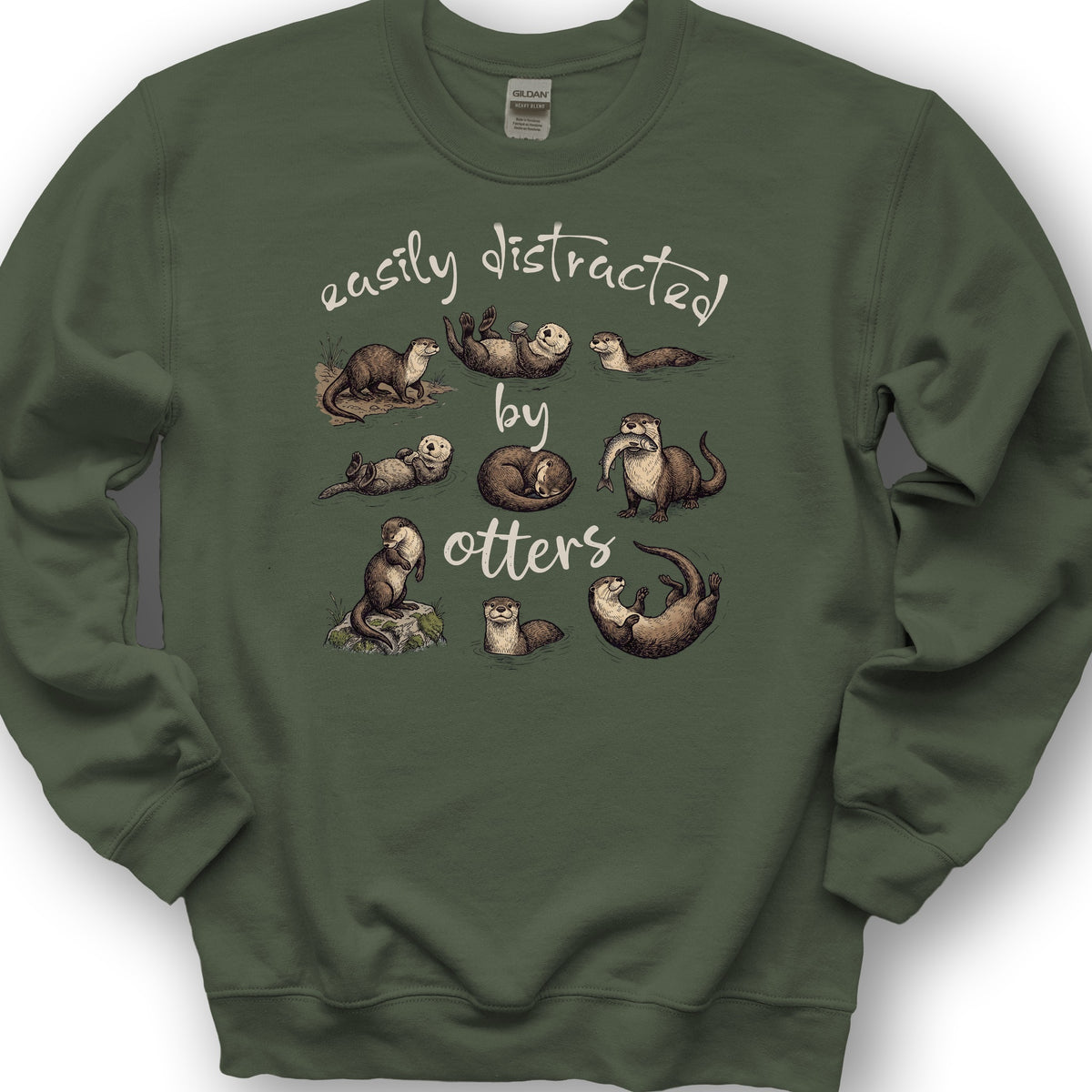 Easily Distracted By Otters Sweatshirt - Military Green