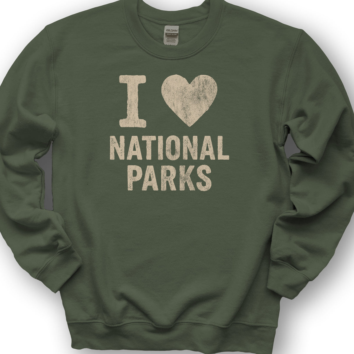 I Love National Parks Vintage Sweatshirt - Military Green