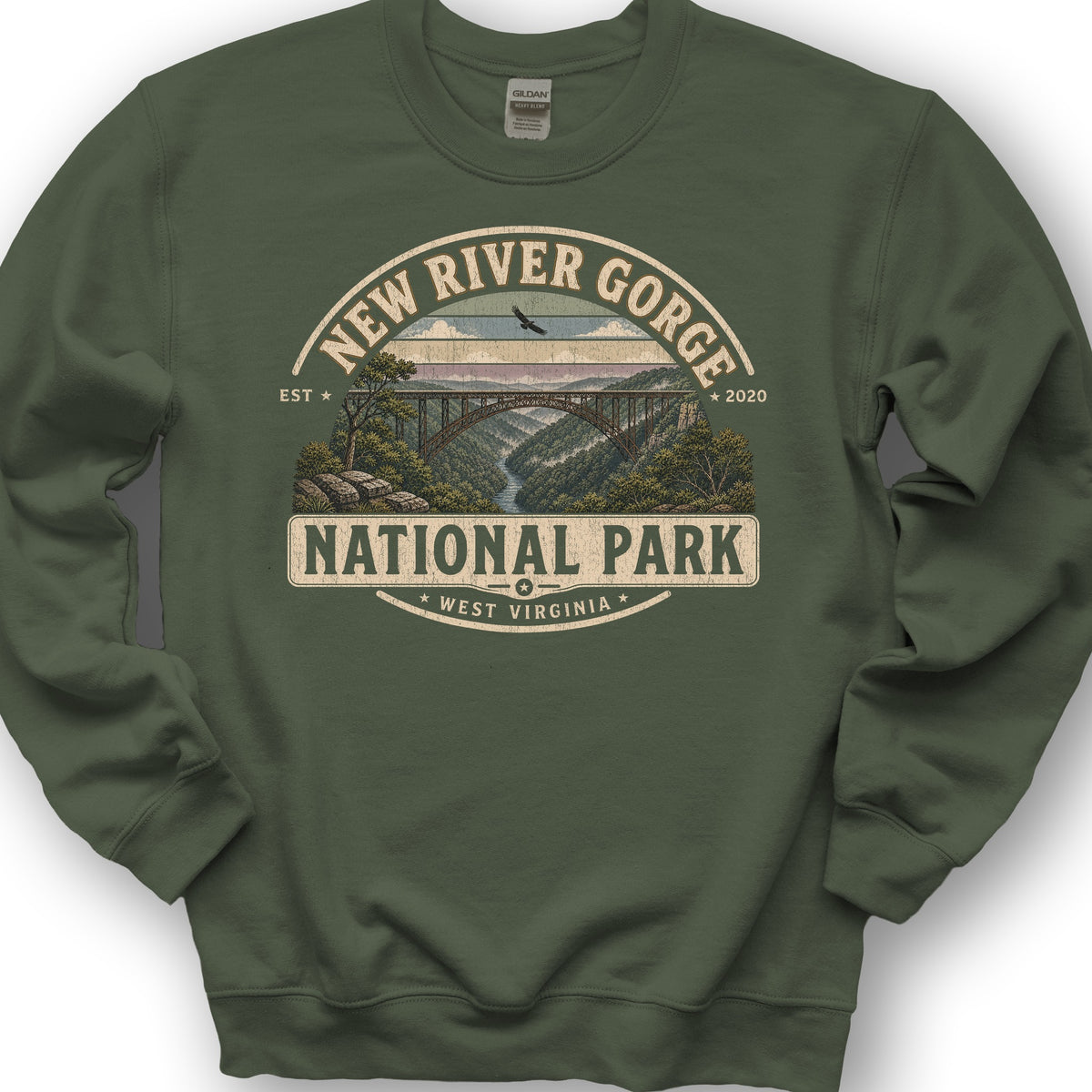 New River Gorge Medallion Sweatshirt - Military Green