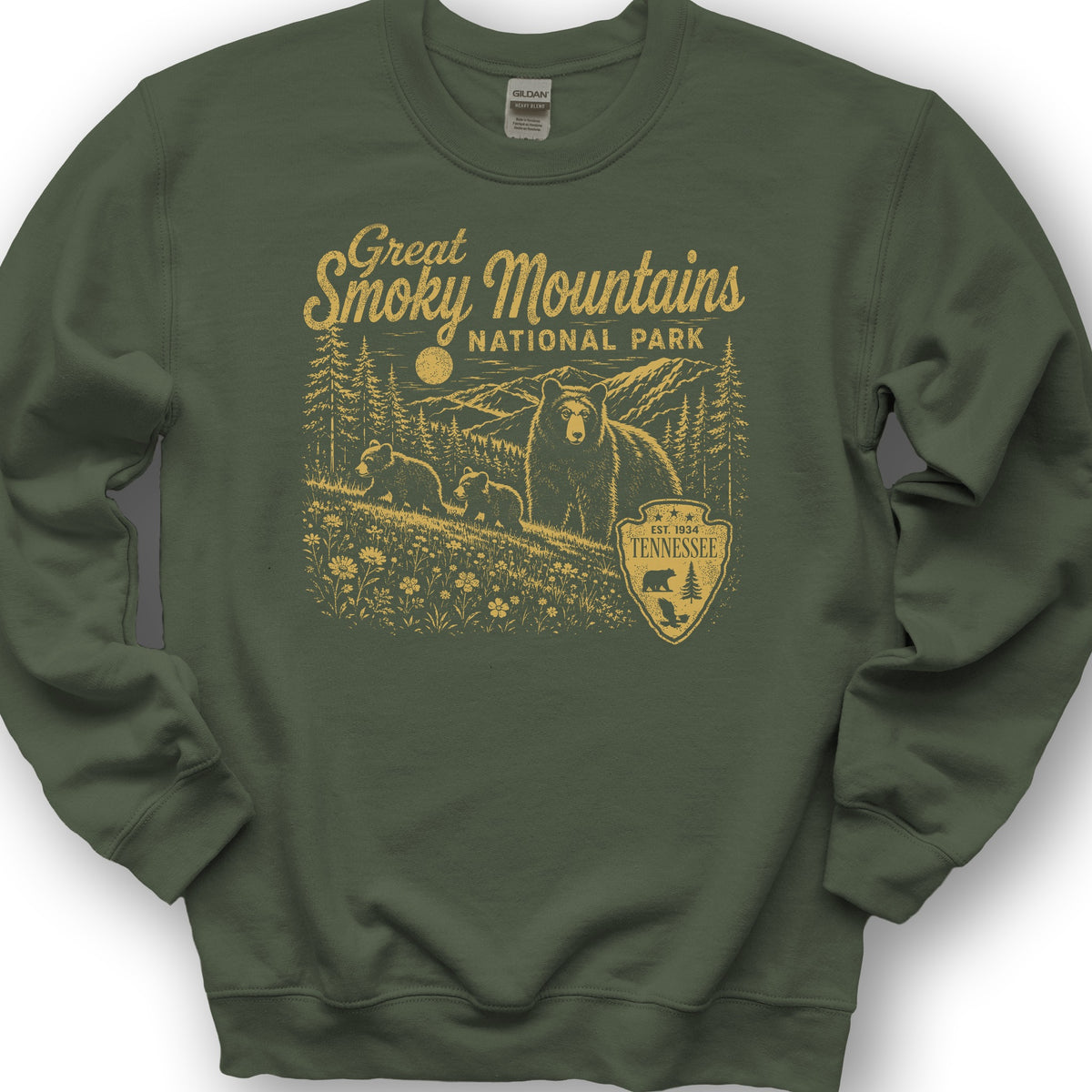 Smoky Mountains Vintage Sketch Sweatshirt - Military Green