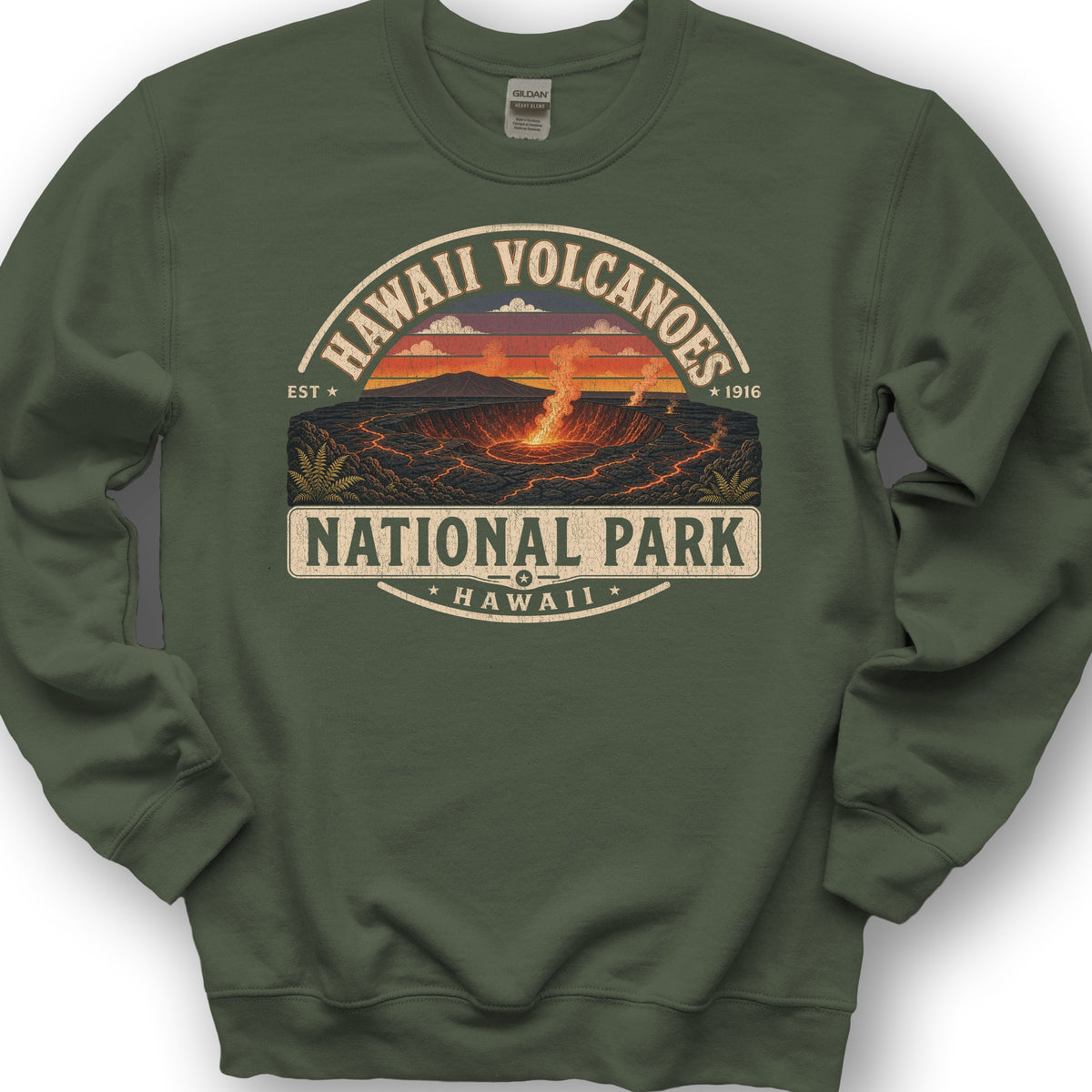 Hawaii Volcanoes Medallion Sweatshirt - Military Green
