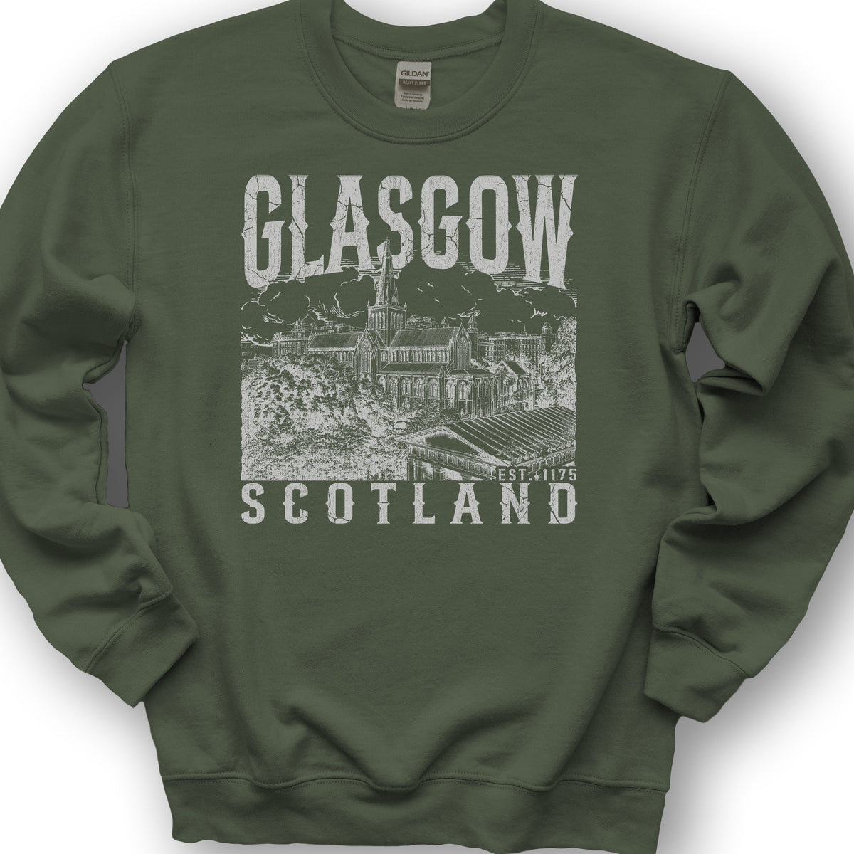Glasgow Scotland Sketch Sweatshirt - Military Green