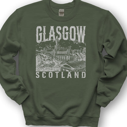 Glasgow Scotland Sketch Sweatshirt - Military Green