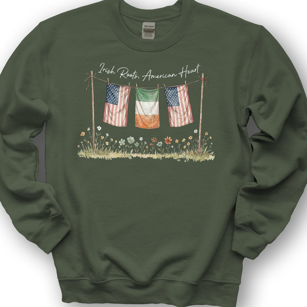 Irish Roots American Heart Sweatshirt - Military Green