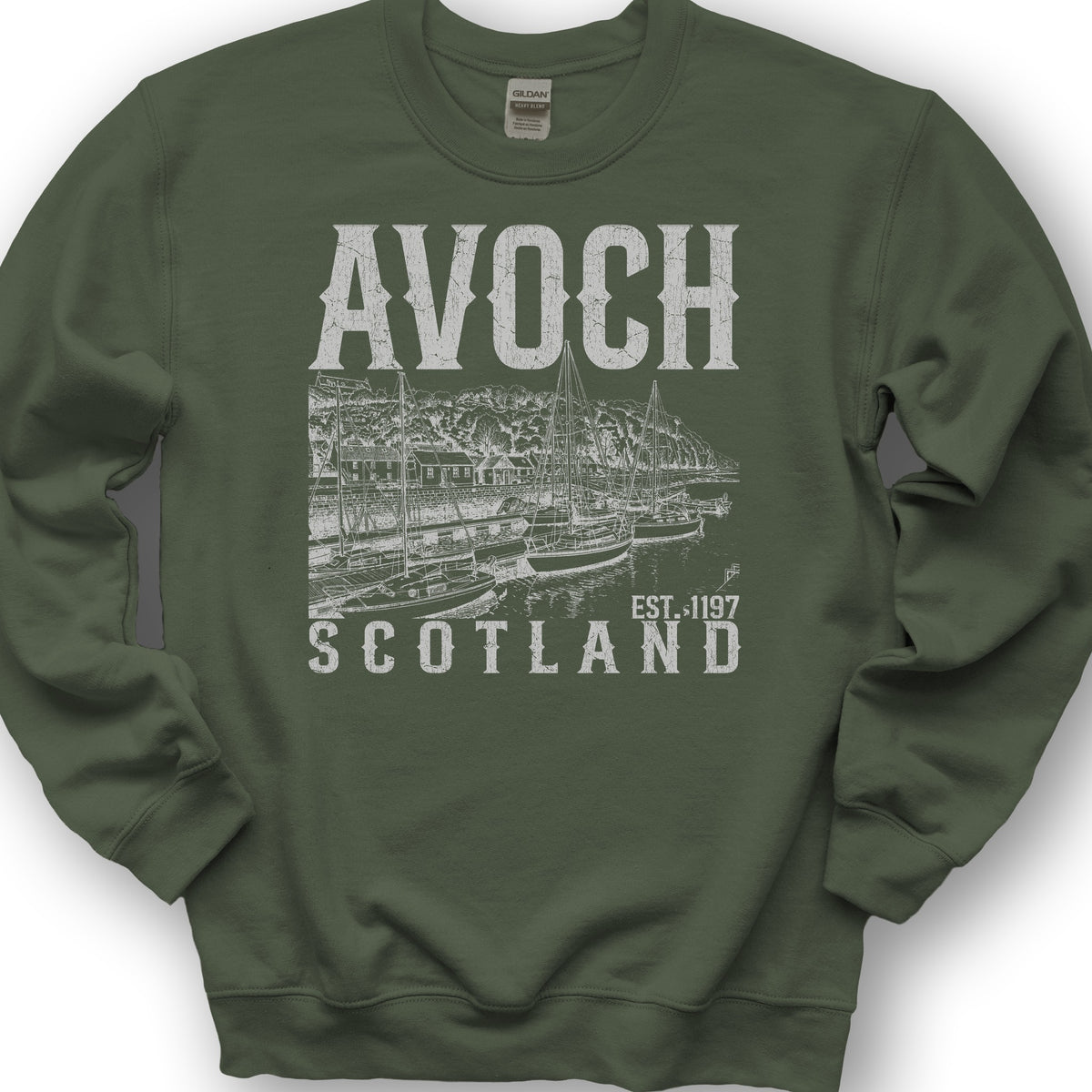 Avoch Scotland Sketch Sweatshirt - Military Green