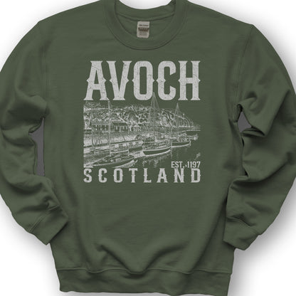 Avoch Scotland Sketch Sweatshirt - Military Green