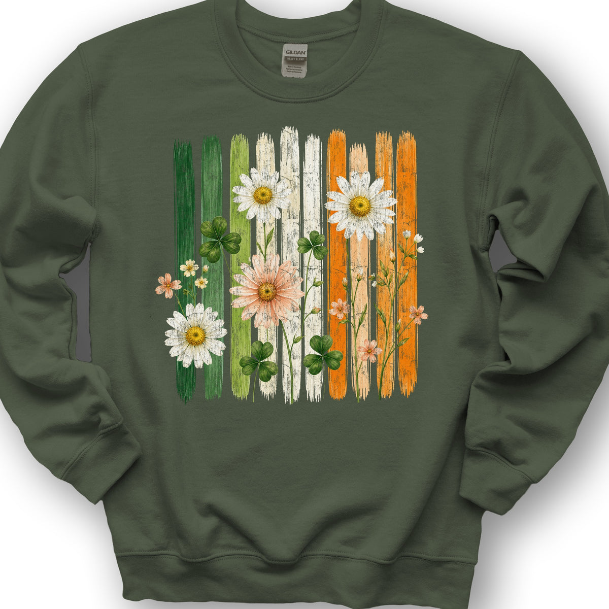 Irish Flower Stripes Sweatshirt - Military Green