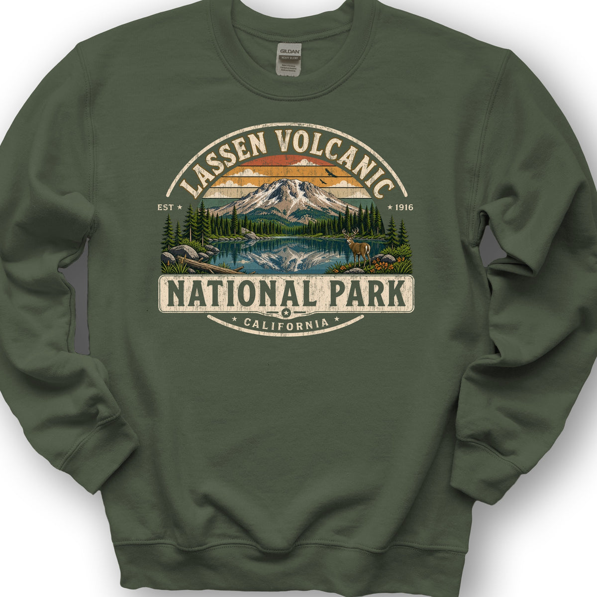 Lassen Volcanic Medallion Sweatshirt - Military Green