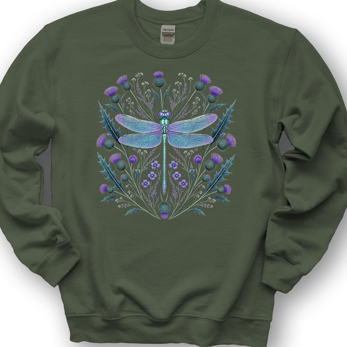 Dragonfly Thistle Sweatshirt - Military Green
