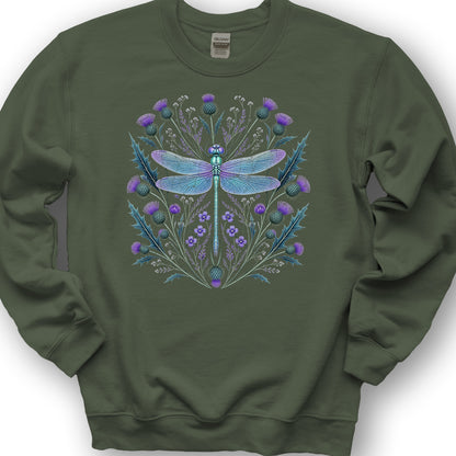Dragonfly Thistle Sweatshirt - Military Green
