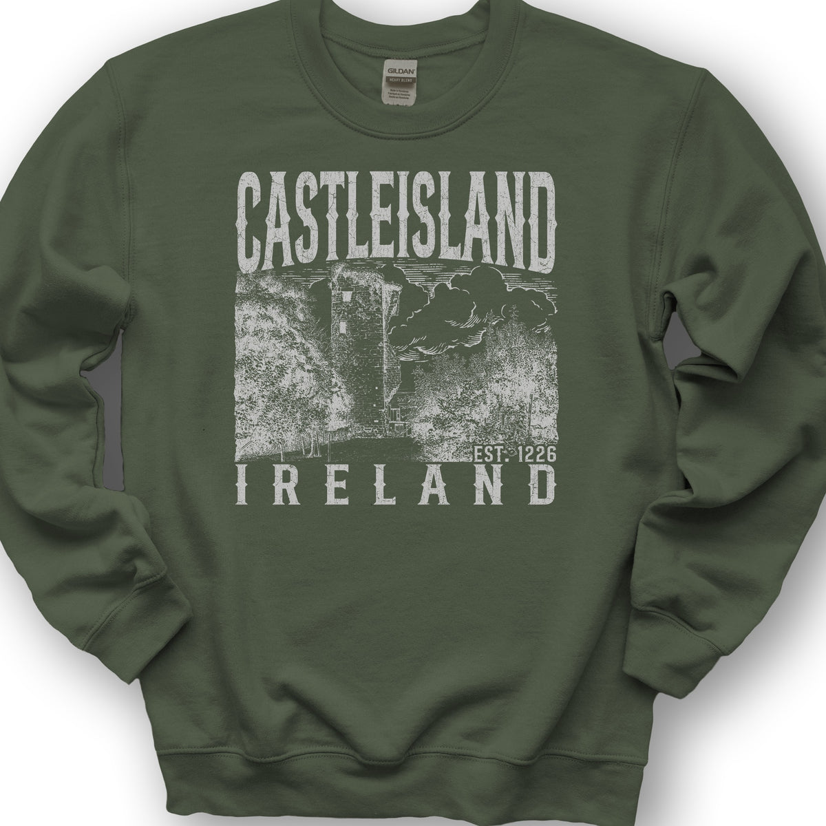Castleisland Ireland Sketch Sweatshirt - Military Green