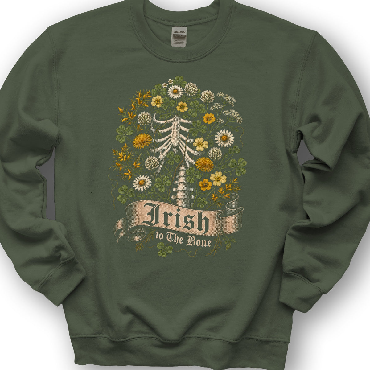 Irish To The Bone Floral Sweatshirt - Military Green