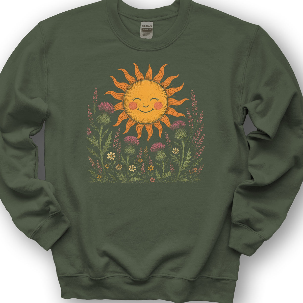 Happy Sun Thistles Sweatshirt - Military Green