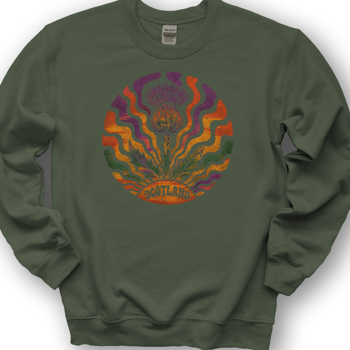 Groovy Scotland Thistle Sweatshirt - Military Green