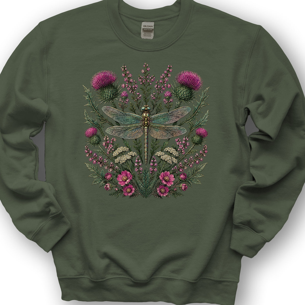 Wild Dragonfly Thistle Sweatshirt - Military Green