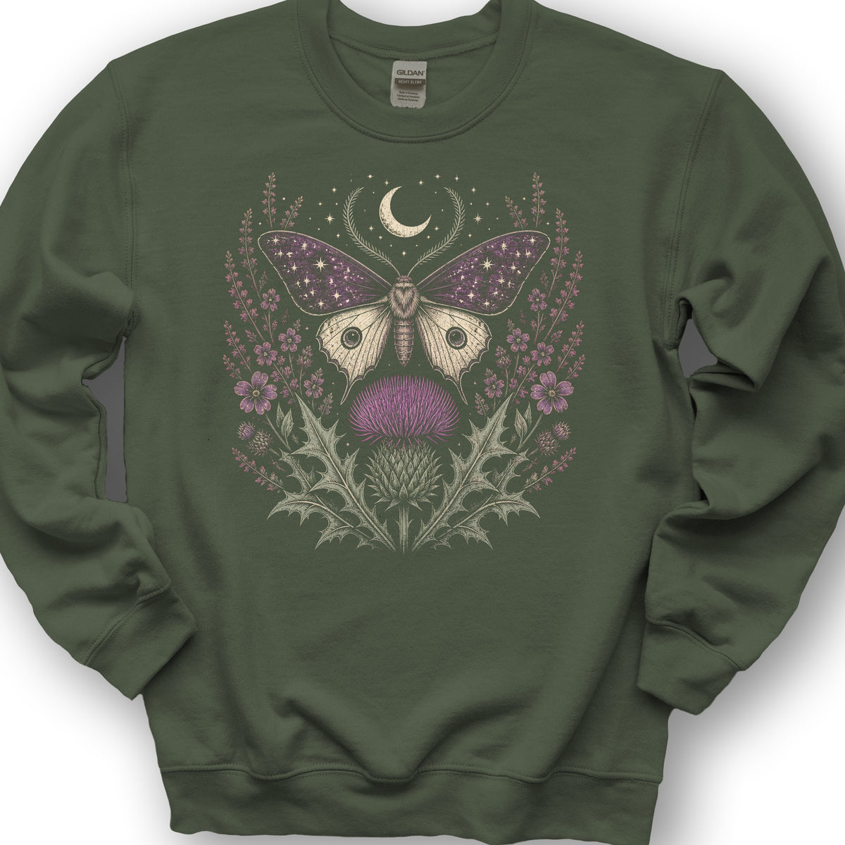 Crescent Thistle Moth Moon Sweatshirt - Military Green