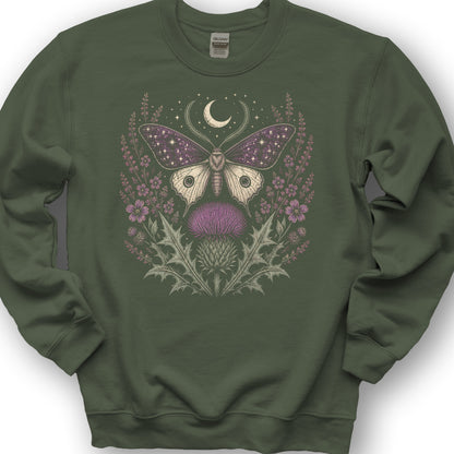 Crescent Thistle Moth Moon Sweatshirt - Military Green
