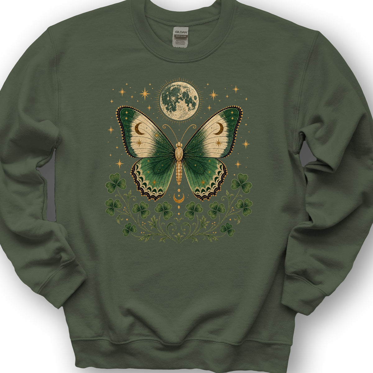 Shamrock Moon Butterfly Sweatshirt - Military Green