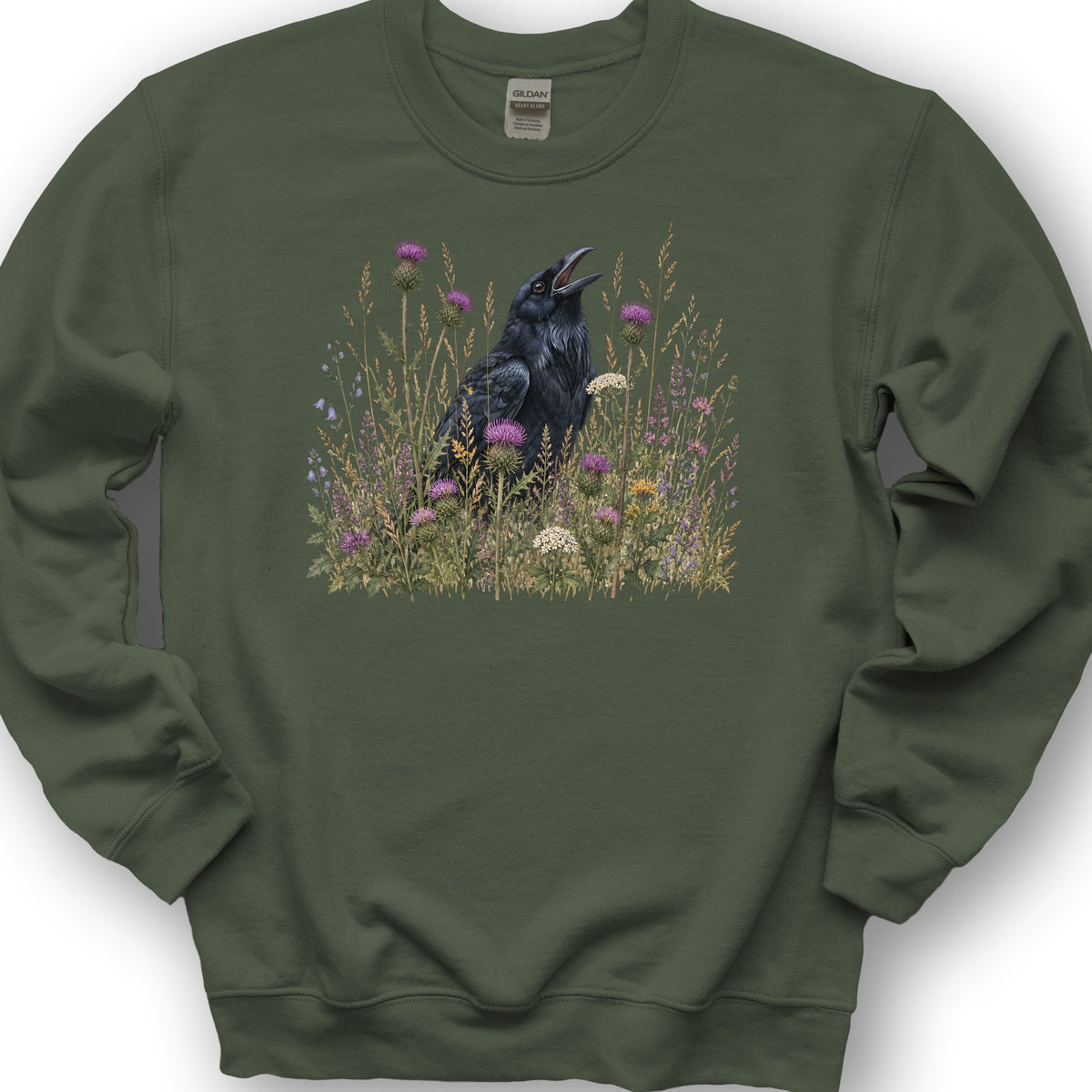 Botanical Raven Sweatshirt - Military Green