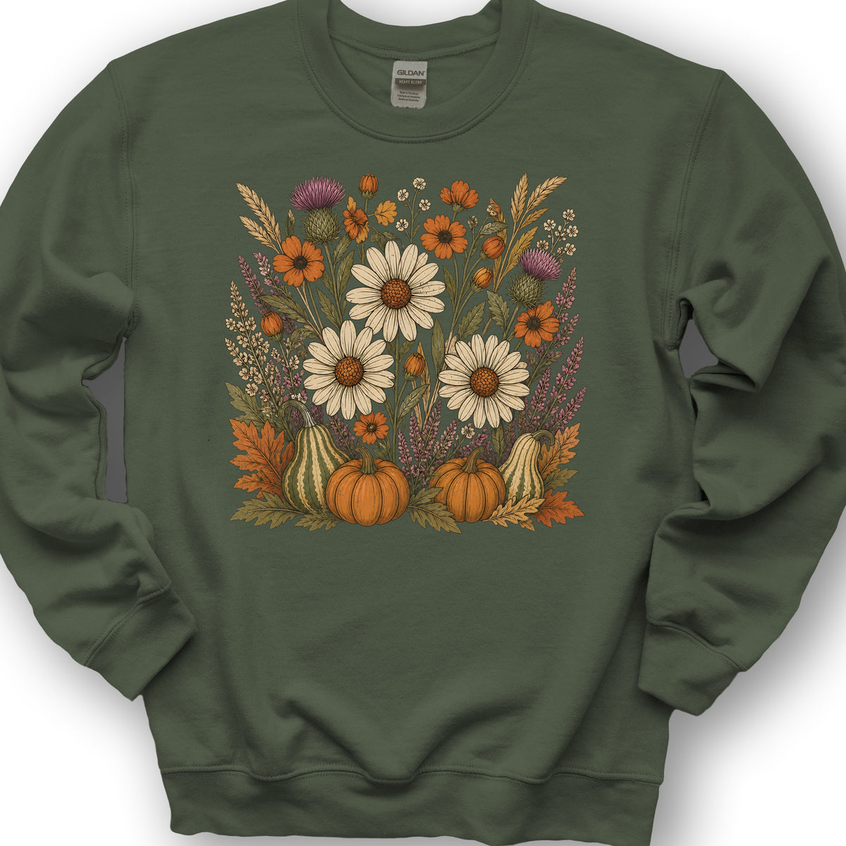 Pumpkin Florals Sweatshirt - Military Green