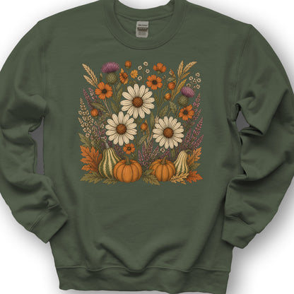 Pumpkin Florals Sweatshirt - Military Green