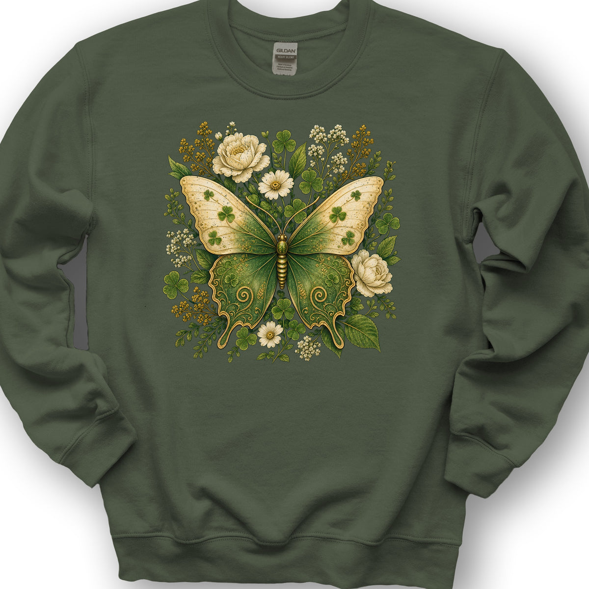 Irish Butterfly Floral Sweatshirt - Military Green