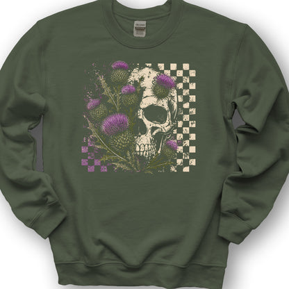 Thistle Skull Check Sweatshirt - Military Green