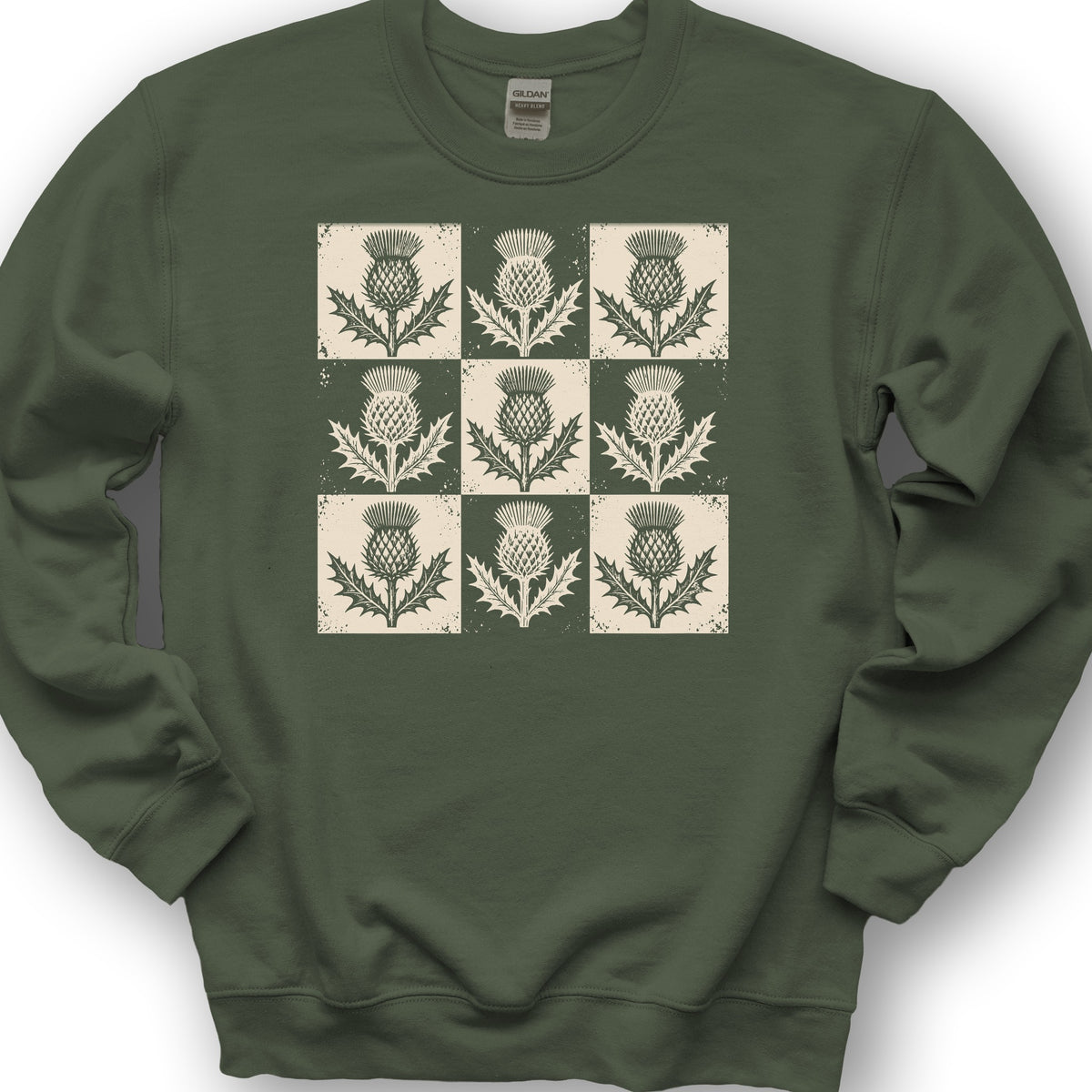 Thistle Box Pattern Sweatshirt - Military Green