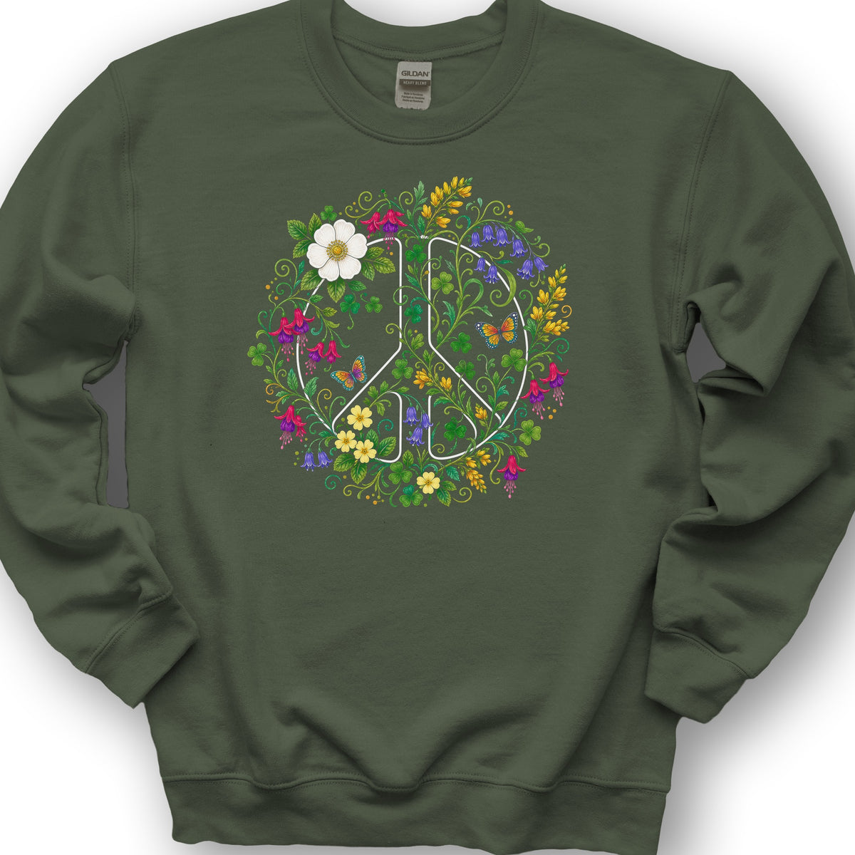 Floral Irish Peace Sweatshirt - Military Green