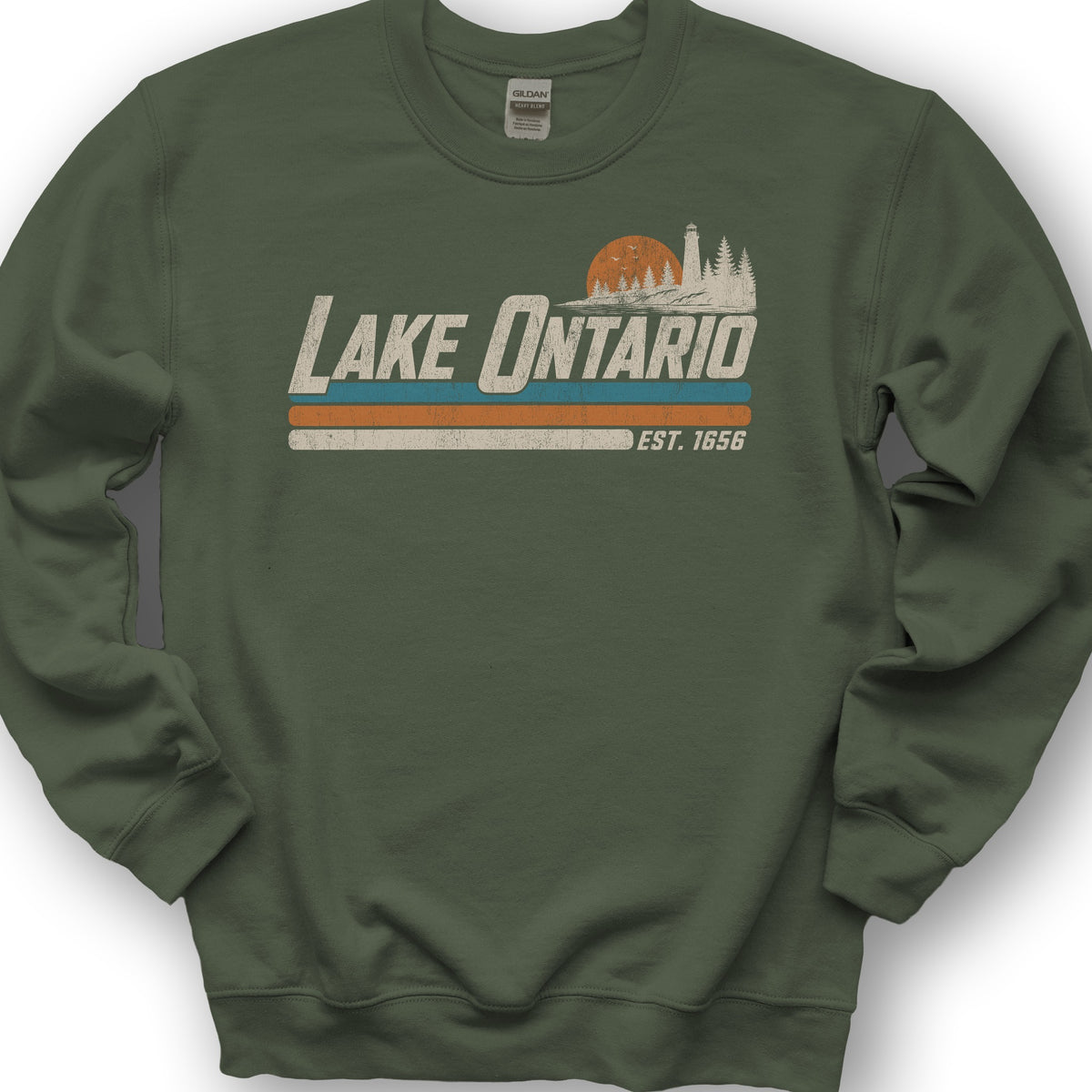 Lake Ontario Retro Stripe Sweatshirt - Military Green